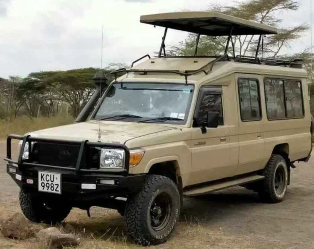 pop up roof land cruiser ready for hiring and renting for trips or safaris